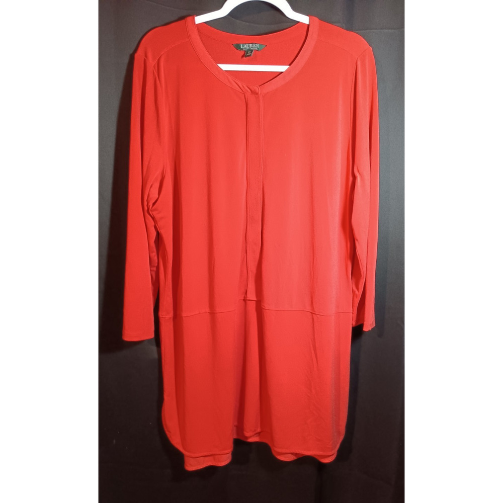 Lauren Ralph Lauren Women’s 2X Orange Button Down Blouse Lightweight Long Sleeve